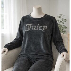 💙💤 Juicy Couture Bling Black Velour 2 Pc Pajama Pants Set Women's M Cozy Comfy